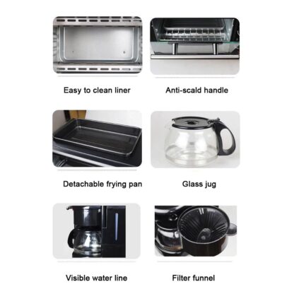 3 in 1 Breakfast Maker Portable Toaster Oven, Grill Pan & Coffee Maker Full Breakfast Ready at One Go - Image 10