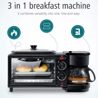 3 in 1 Breakfast Maker Portable Toaster Oven, Grill Pan & Coffee Maker Full Breakfast Ready at One Go - Image 12