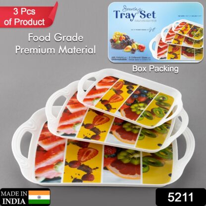 Serving Tray Set  (Pack of 3 Pcs) (Small, Medium, Large) (Multicolour) - Image 2