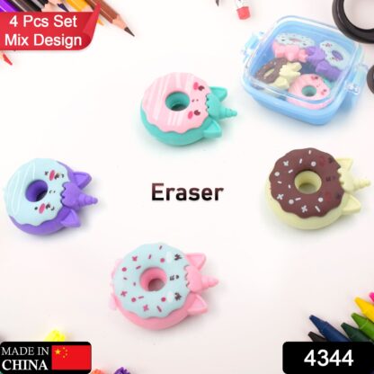 3D Fancy & Stylish Colorful Erasers With Plastic Case, Mini Eraser Creative Cute Novelty Eraser for Children Different Designs Eraser Set for Return Gift, Birthday Party, School Prize, (Mix Design 4 pc Set) - Image 2