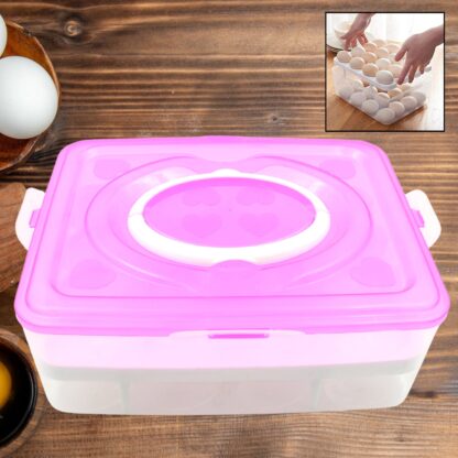 5725 2Layer, 32 Grid Egg Tray with Lid Egg Carrier Holder for Refrigerator, Camping Food Storage Container with Handle (1 Pc ) - Image 2