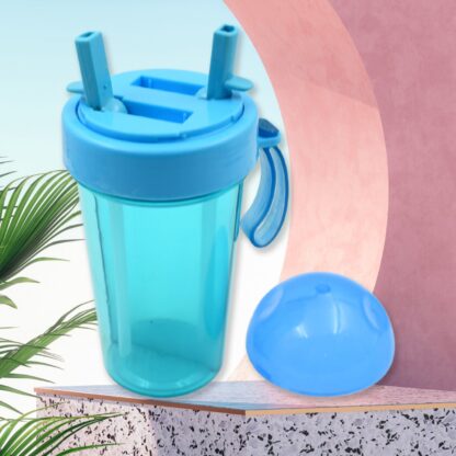 2 Drinks in 1 Cup Water Bottle, Stable Sturdy Dual Use Bottle 2 Straws for Shopping Travel for Outdoor Activities (1 Pc)