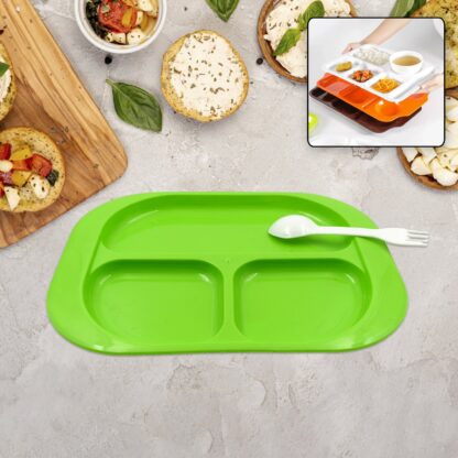 5554 Plastic Food Plates / Biodegradable 3 Compartment Square Plate With Spoon for Food Snacks / Nuts / Desserts Plates for Kids, Reusable Plates for Outdoor, Camping, BPA-free (1 Pc) - Image 5