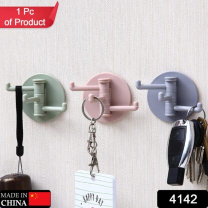 4142 Sticky Hook Household Strong Punch-Free Hook, 180°Foldable Multi-Function Rotatable Hook with 3 Hooks, Suitable for Bathroom, Kitchen, Office (1 Pc) - Image 2