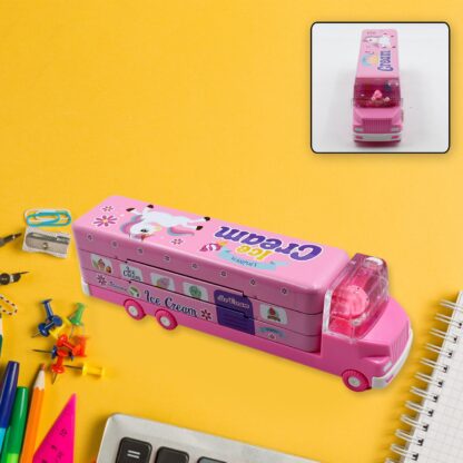 4568  Double Decker Magic Truck Compass Multi Level Metal Truck Compass Pencil Case with Movable Wheels & Sharpener (Mix Design) - Image 4