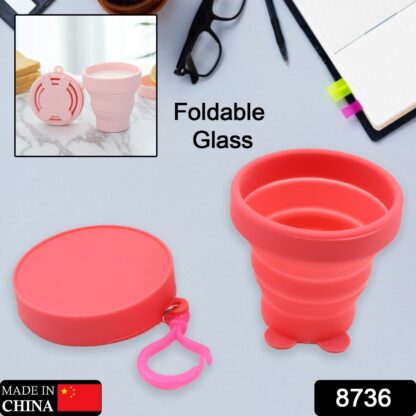 8736 Reusable Folding Silicone Tumbler / Glass / Cup, Folding Cups with Reusable Lid, Silicone Folding Cup with Clip Hook Folding Travel Cup Bag for Travel, Camping, Sports (1 Pc) - Image 2