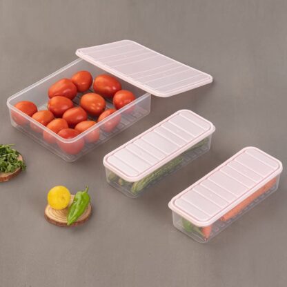 5637 Plastic Food Storage Container for Fridge, fridge storage boxes with Lid Stackable Fridge Storage Containers freeze organizer items and storage, vegetable storage box for fridge, (3 Pcs set) - Image 3