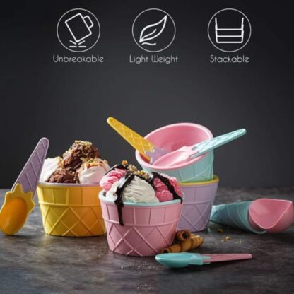 5322 Ice-Cream Waffle Spoon Bowel Cup Set | Premium ice Cream Set | Ice-Cream Bowel with Spoon | 6 units Couple Bowl Set | Color Box - Image 6