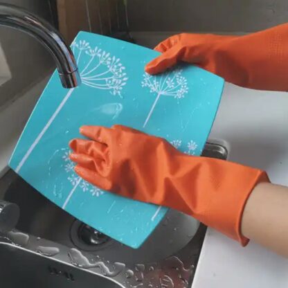 Multipurpose Rubber Reusable Cleaning Gloves, Reusable Rubber Hand Gloves I Latex Safety Gloves I for Washing I Cleaning Kitchen I Gardening I Sanitation I Wet and Dry Use Orange Gloves (1 Pair 40 Gm) - Image 5