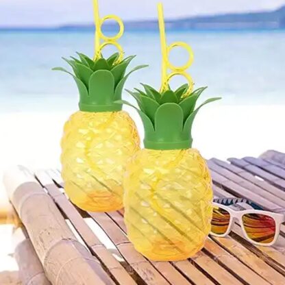 8447 Plastic Pineapple Cups With Straw Pineapple Party Favors Summer Hawaiian and Beach Party Decorations for Kids Adults With Brown Box(1 Pc) - Image 3