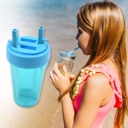 2 Drinks in 1 Cup Water Bottle, Stable Sturdy Dual Use Bottle 2 Straws for Shopping Travel for Outdoor Activities (1 Pc) - Image 3