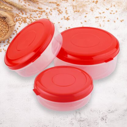 2062 Heavy Plastic Material Stackable & Reusable Classic Round Plastic Big Storage Container Box For Kitchen & Home Organization (PACK OF 3) - Image 4