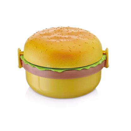 Burger Shape Lunch Box Plastic Lunch Box Food Container Sets Double Layer Lunchbox 1000ml With 2 Spoon Applicable to Kids and Elementary School Students - Image 4