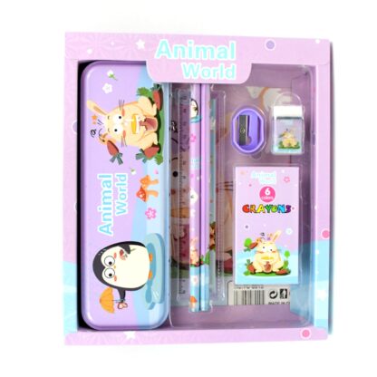 4297 School Supplies Stationery Kit with 1 Pencil Box Case 2 Pencils 6 Crayon Colors 1 Ruler Scale 1 Eraser 1 Sharpener Stationary Kit for Girls Pencil Pen Book Eraser Sharpener Crayons - Stationary Kit Set for Kids Birthday Gift (12 Pc Set) - Image 5