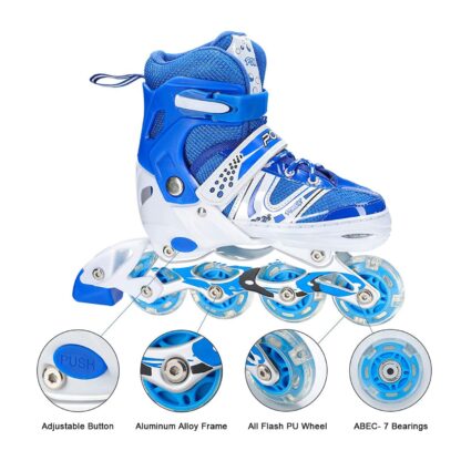 7554  Inline Skates With Led Flashing Light Wheel With Adjustable Length Skate Premium High Quality Skates Pair (Roller Skate , Skating) - Image 3