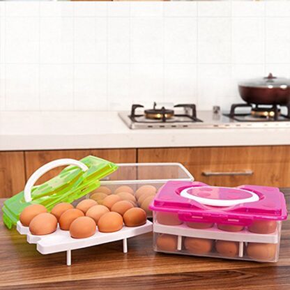 5725 2Layer, 32 Grid Egg Tray with Lid Egg Carrier Holder for Refrigerator, Camping Food Storage Container with Handle (1 Pc ) - Image 3