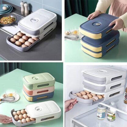 5723 Egg Storage Box Plastic Egg Drawer Fridge Egg Organizer Egg Keeper Refrigerator Egg Drawer Plastic Egg Carton Covered Egg Holder Pantry Egg Bin Household Egg Tray (1 Pc) - Image 4