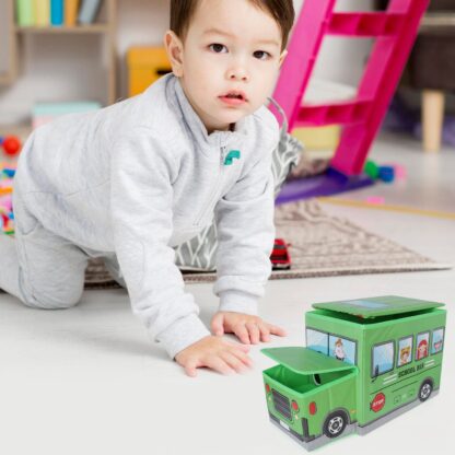 4300 Foldable Bus Shape Toy Box Storage with Lid for Storage of Toys Basket Useful as Toy Organizer mountable Racks Surface Multipurpose Basket for Kids Wardrobe Cabinet Wood with Cloth Cover For Home Decor Books, Game, Baby Cloth (Mix Color & Design ) - Image 6