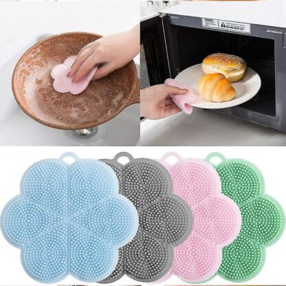 7215 Multifunction Silicone Sponge Dish Washing Kitchen Scrubber, Dishwashing Brush Silicone Kitchen Brush Flower Shape Cleaning Brushes for Home Restaurant Easy Cleaning Tool Heat-Resistant Mat Kitchen Home Gadgets (1 Pc) - Image 3