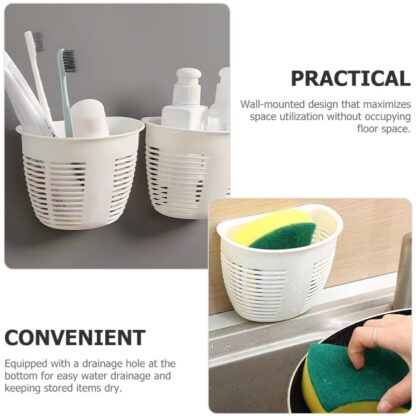 8825 Hanging Plastic Storage Basket, Adhesive Wall Mounted Organizer Box Make Up Holder Shelf Bathroom Wall Basket Punch Free Drain Basket for Kitchen Bathroom, Wall Type Storage Basket (1 Pc) - Image 8