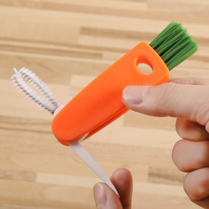 6483  3 in 1 Multifunctional Cleaning Brush Mini Glass Cover Cleaning Brush Bottle Cleaning Brush Set Cup Cleaner Brush Bottle Cap Detail Brush for Bottle Cup Cover Lid Home Kitchen Washing Tool (1 Pc) - Image 4