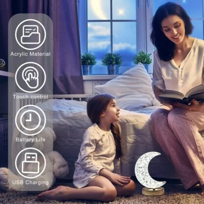 12570 Crystal Table Lamp | Moon Shape Touch Control Lamp with 3 Color | Metal Bedside Lamp for Kids Bedroom Romantic Desktop Nightstand | Stepless Dimming USB Charging Touch Night Light - Image 5