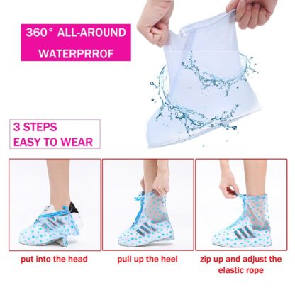 4541 Plastic Shoes Cover Reusable Anti-Slip Boots Zippered Overshoes Covers Pink, Transparent Waterproof Snow Rain Boots for Kids/Adult Shoes, for Rainy Season (L Size1 Pairs) - Image 3