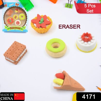 4171 3D Fast Food Fancy & Stylish Colorful Erasers, Mini Eraser Creative Cute Novelty Eraser for Children Different Designs Eraser Set for Return Gift, Birthday Party, School Prize, Fast Food Set Eraser ( 5 pc Set ) - Image 2