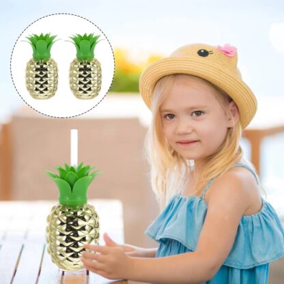 8447 Plastic Pineapple Cups With Straw Pineapple Party Favors Summer Hawaiian and Beach Party Decorations for Kids Adults With Brown Box(1 Pc) - Image 5