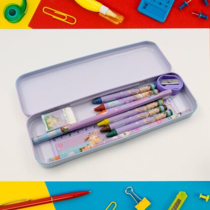 4297 School Supplies Stationery Kit with 1 Pencil Box Case 2 Pencils 6 Crayon Colors 1 Ruler Scale 1 Eraser 1 Sharpener Stationary Kit for Girls Pencil Pen Book Eraser Sharpener Crayons - Stationary Kit Set for Kids Birthday Gift (12 Pc Set) - Image 3