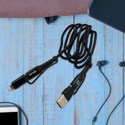 12648 3 IN 1 Fast Charging Cable with Type C & iPhone Support, Compatible with all devices, Data Transmission, Unbreakable Braided, Tangle Free - Image 3