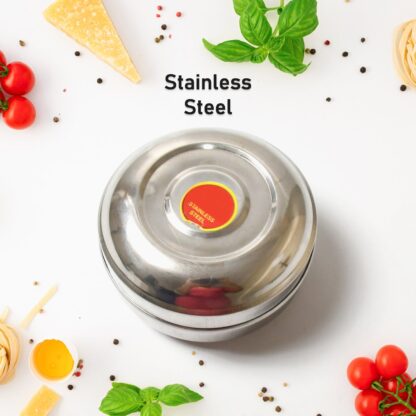 3346 Multi-Purpose Stainless Steel Round Shape Tiffin Box - Small Gift For Baby Girl And Baby Boy For Office, School / Tuition / Picnic (big) - Image 5