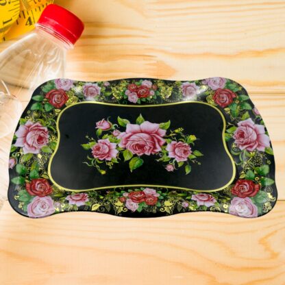 Stainless Steel Serving Tray With Flower Printed Rectangle Premium Dining Table Plate (18 x 8.5 Inch / 1 Pc) - Image 7