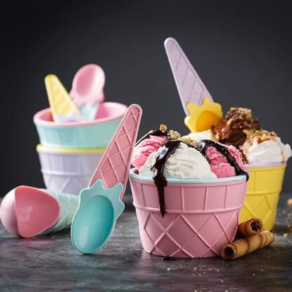 5322 Ice-Cream Waffle Spoon Bowel Cup Set | Premium ice Cream Set | Ice-Cream Bowel with Spoon | 6 units Couple Bowl Set | Color Box - Image 7