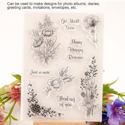 Reusable Rubber Stamp, TPR Stamp DIY Accessories Good Stamping Effect DIY Transparent Stamp Stick Repeatedly for Envelope for Diary for Invitation Letter Photo Album Decoration for Paper Crafts (Mix Design / 1 Set) - Image 9