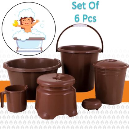 8728 Plastic Bathroom Accessories Set 6 pcs Bath Set Bathroom Bucket with Dustbin Mug, Stool, Soap Case,Tub ( 6 Pcs Set ) - Image 5