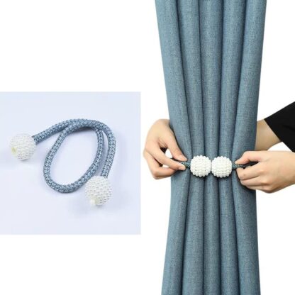 6493 Home Magnetic Curtain Tiebacks, Straps, Buckle, Clips Rope Straps Window Curtain Bracket Decoration, Pearl Decorative Rope Holdback Holder for Window (2 Pc) - Image 3