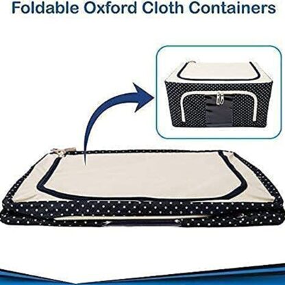 Foldable Steel Frame Clothes Living Storage Organizer Handled Bag Box for Large Size Bedding, Blankets, Women Saree, Toys & Cloth Storage Box / Bag (66 Liter) - Image 4