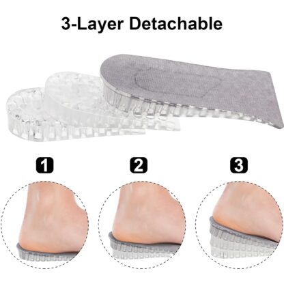 4151 2 Pairs Heel Lift Inserts Height Increase Insole Invisible Heightening Insole Sillicone 3-Layer Heel Support Insoles Height-Adjustable Shoe Pads Foot Cushion for Shoes - Image 3