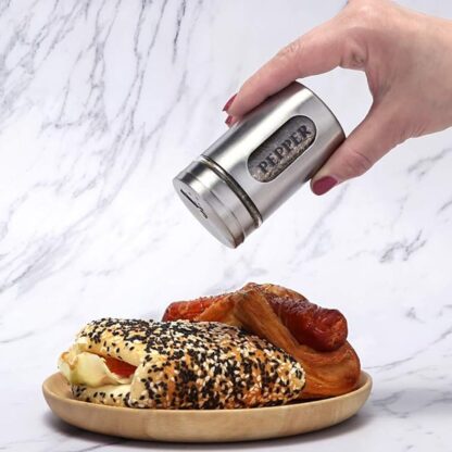 8184 Multi-purpose Seasoning Bottle, Salt and Pepper Shakers Stainless Steel and Glass Set with Adjustable Pour Holes For Home Cooking Picnic, Camping Ration Salt Shakers (1 Pc) - Image 2