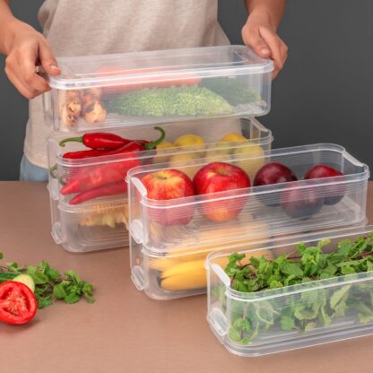 5595 3 Fridge Storage Container, Fridge Organizer with Lid Stackable Fridge Storage Containers Plastic Freezer Storage Containers for Fish, Meat, Vegetables, Fruits, Pack of 3pcs, 1500ML Approx - Image 3