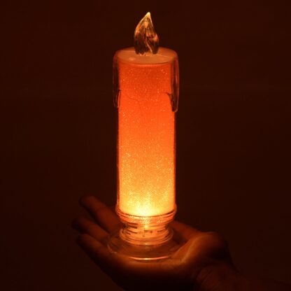 8438 Red LED Flameless Candles Battery Operated Pillar Candles Flickering Realistic Decorative Lamp Votive Transparent Flameless Ornament Tea Party Decorations for Hotel, Scene,Home Decor, Restaurant, Diwali Decoration Candle Crystal Lamp (1 Pc) - Image 3