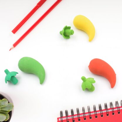 4626 3D Fancy & Stylish Colorful Chili Shape Erasers, Mini Eraser Creative Cute Novelty Eraser for Children Eraser Set for Return Gift, Birthday Party, School Prize, (3 pc Set) - Image 3