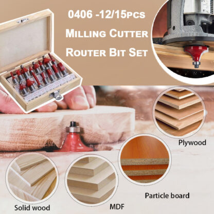 Array of milling cutter router bits, demonstrating different cutting styles.