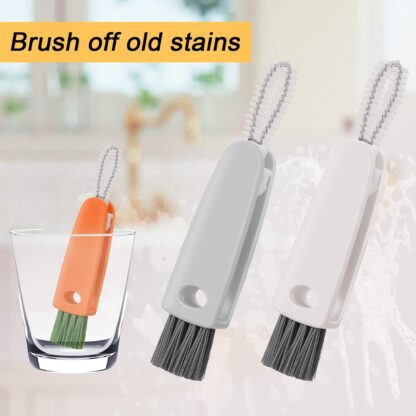 6483  3 in 1 Multifunctional Cleaning Brush Mini Glass Cover Cleaning Brush Bottle Cleaning Brush Set Cup Cleaner Brush Bottle Cap Detail Brush for Bottle Cup Cover Lid Home Kitchen Washing Tool (1 Pc) - Image 6