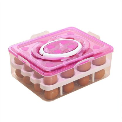 5725 2Layer, 32 Grid Egg Tray with Lid Egg Carrier Holder for Refrigerator, Camping Food Storage Container with Handle (1 Pc ) - Image 5