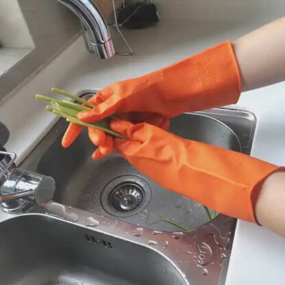 Multipurpose Rubber Reusable Cleaning Gloves, Reusable Rubber Hand Gloves I Latex Safety Gloves I for Washing I Cleaning Kitchen I Gardening I Sanitation I Wet and Dry Use Orange Gloves (1 Pair 40 Gm) - Image 3