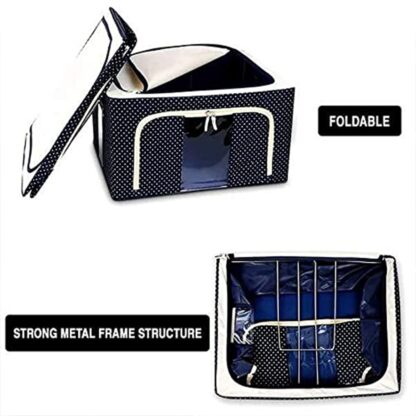 Foldable Steel Frame Clothes Living Storage Organizer Handled Bag Box for Large Size Bedding, Blankets, Women Saree, Toys & Cloth Storage Box / Bag (66 Liter) - Image 5