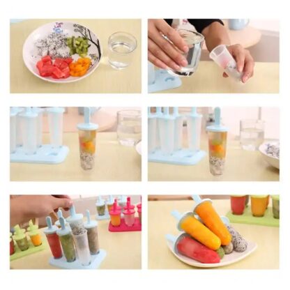 2396 Ice Candy Maker 6 pcs Set Kulfi Maker Ice Candy Mould Clear Popsicle Mold Homemade Ice Pop Maker Reusable Easy Candy Chocobar Kulfi Mould Tray with Sticks - Image 5