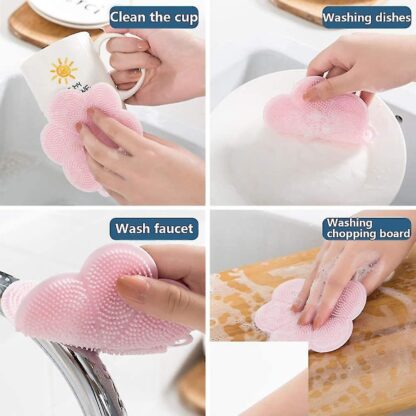 7215 Multifunction Silicone Sponge Dish Washing Kitchen Scrubber, Dishwashing Brush Silicone Kitchen Brush Flower Shape Cleaning Brushes for Home Restaurant Easy Cleaning Tool Heat-Resistant Mat Kitchen Home Gadgets (1 Pc) - Image 5